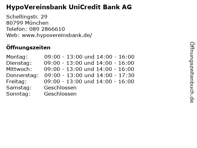 á… Offnungszeiten Hypovereinsbank Unicredit Bank Ag Schellingstr 29 In Munchen