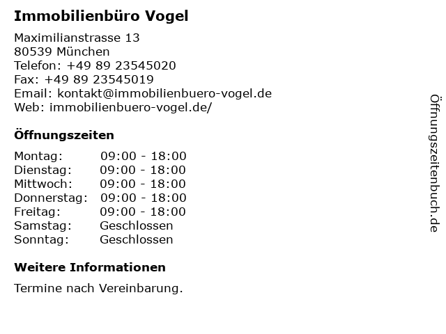 Immobilienbüro Vogel in München: Adresse und Öffnungszeiten