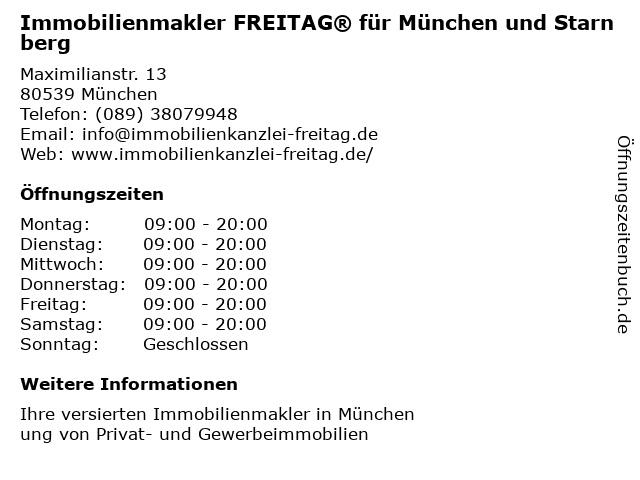 Immobilienmakler FREITAG® für München und Starnberg in München: Adresse und Öffnungszeiten