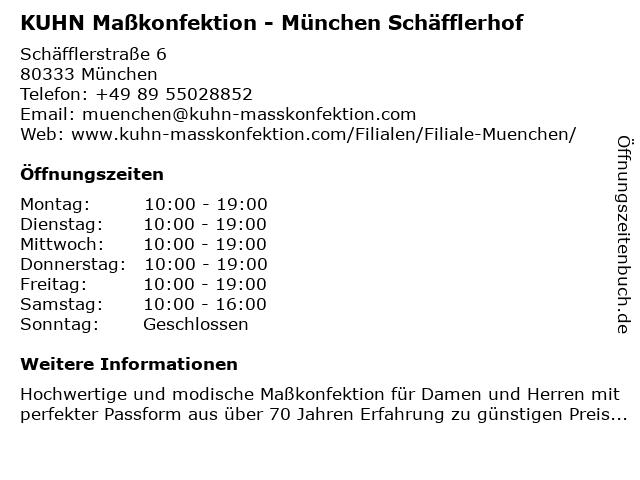 KUHN Maßkonfektion - München Schäfflerhof in München: Adresse und Öffnungszeiten