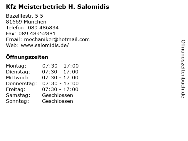 Kfz Meisterbetrieb H. Salomidis in München: Adresse und Öffnungszeiten