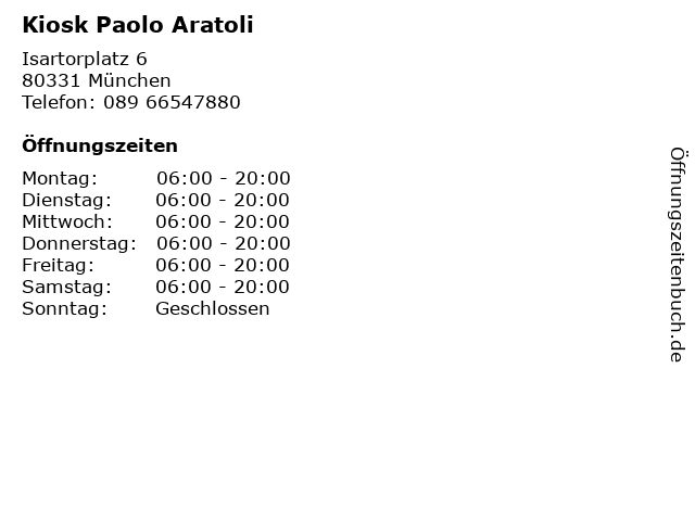 Kiosk Paolo Aratoli in München: Adresse und Öffnungszeiten