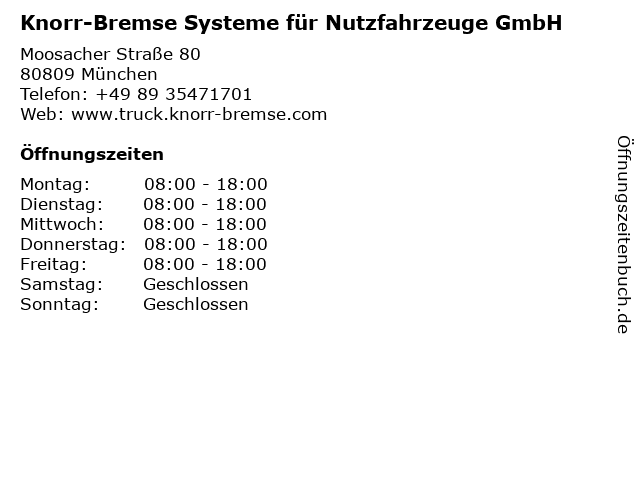 Knorr-Bremse Systeme für Nutzfahrzeuge GmbH in München: Adresse und Öffnungszeiten