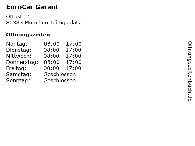 EuroCar Garant in München-Königsplatz: Adresse und Öffnungszeiten
