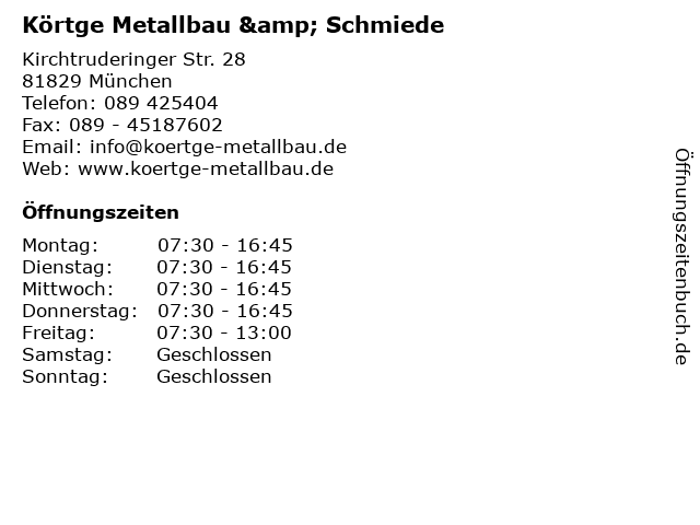Körtge Metallbau & Schmiede in München: Adresse und Öffnungszeiten