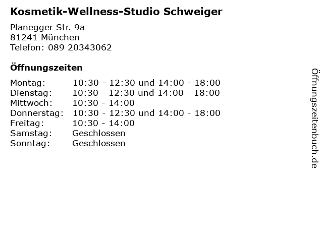 Kosmetik-Wellness-Studio Schweiger in München: Adresse und Öffnungszeiten