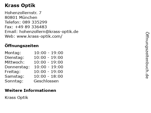 Krass Optik in München: Adresse und Öffnungszeiten