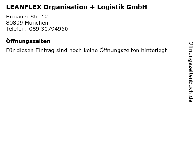 LEANFLEX Organisation + Logistik GmbH in München: Adresse und Öffnungszeiten