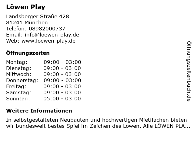 Löwen Play in München: Adresse und Öffnungszeiten