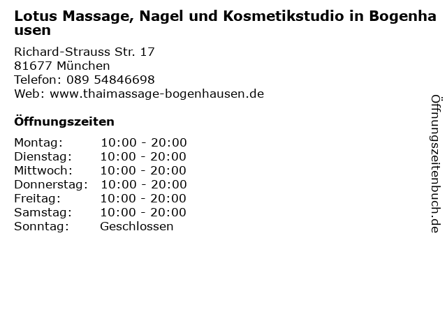 Lotus Massage, Nagel und Kosmetikstudio in Bogenhausen in München: Adresse und Öffnungszeiten