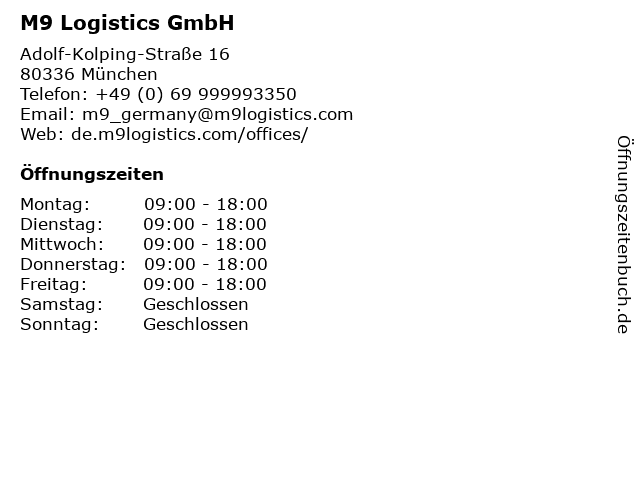 M9 Logistics GmbH in München: Adresse und Öffnungszeiten