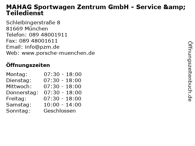 MAHAG Sportwagen Zentrum GmbH - Service & Teiledienst in München: Adresse und Öffnungszeiten