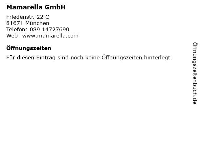 ᐅ Offnungszeiten Mamarella Gmbh Friedenstr 22 C In Munchen