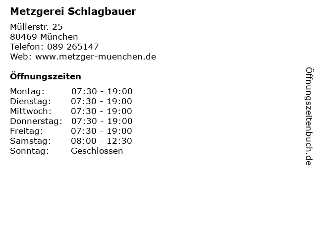 Metzgerei Schlagbauer in München: Adresse und Öffnungszeiten