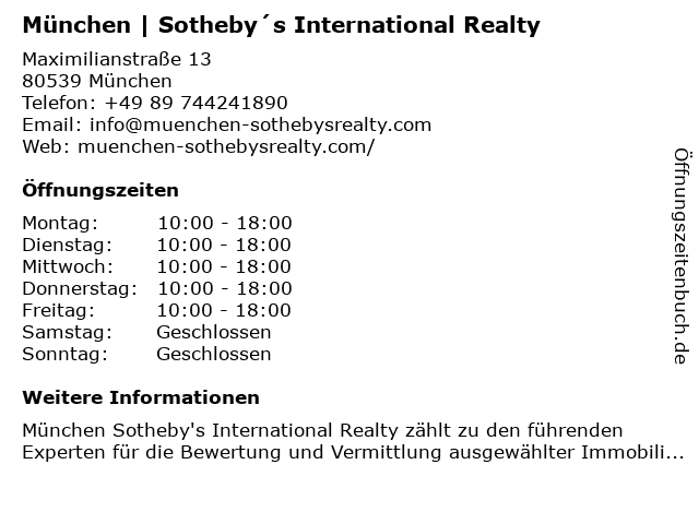 München | Sotheby´s International Realty in München: Adresse und Öffnungszeiten