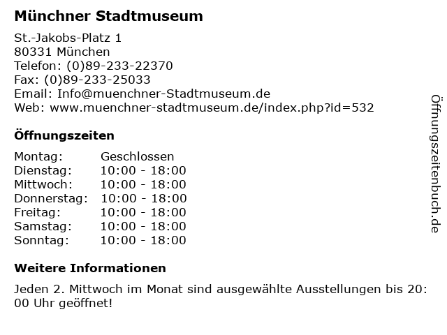 Münchner Stadtmuseum in München: Adresse und Öffnungszeiten