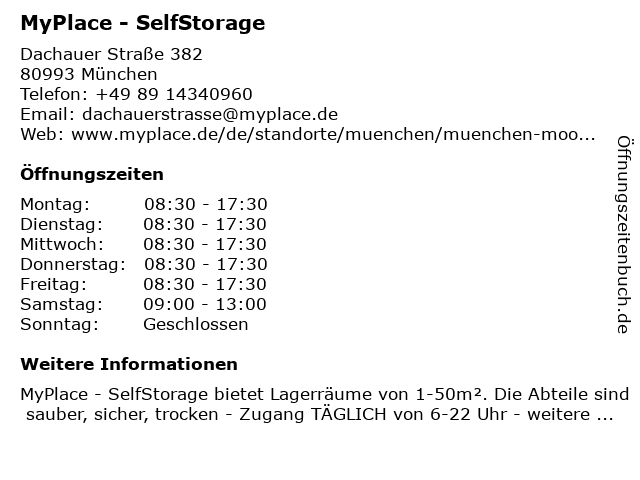 MyPlace - SelfStorage in München: Adresse und Öffnungszeiten