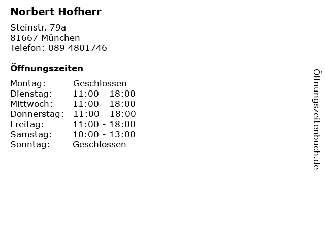 Norbert Hofherr in München: Adresse und Öffnungszeiten