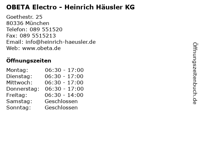 OBETA Electro - Heinrich Häusler KG in München: Adresse und Öffnungszeiten