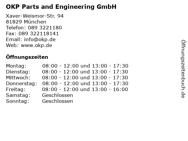 ᐅ Öffnungszeiten „OKP Parts and Engineering GmbH“