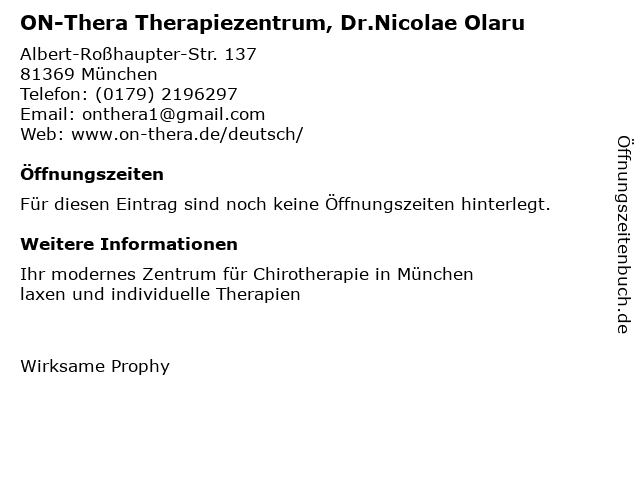 ON-Thera Therapiezentrum, Dr.Nicolae Olaru in München: Adresse und Öffnungszeiten