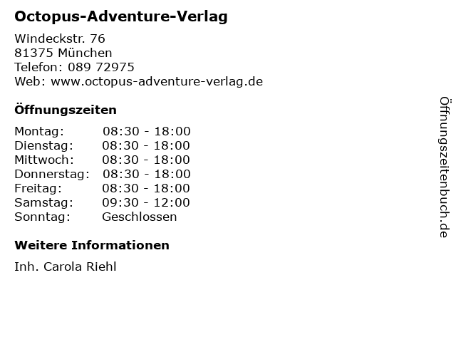 Octopus-Adventure-Verlag in München: Adresse und Öffnungszeiten