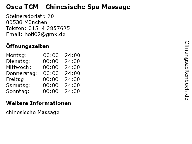Osca TCM - Chinesische Spa Massage in München: Adresse und Öffnungszeiten