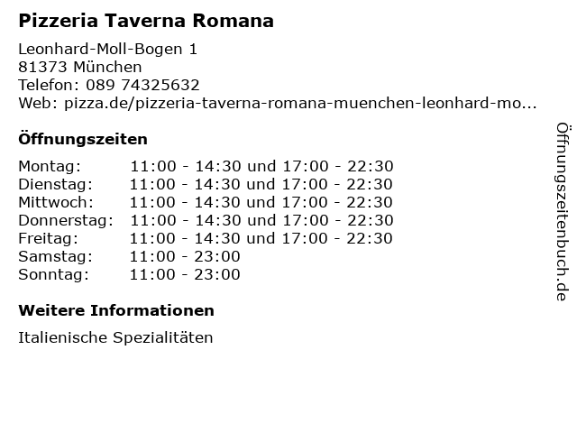 Pizzeria Taverna Romana in München: Adresse und Öffnungszeiten