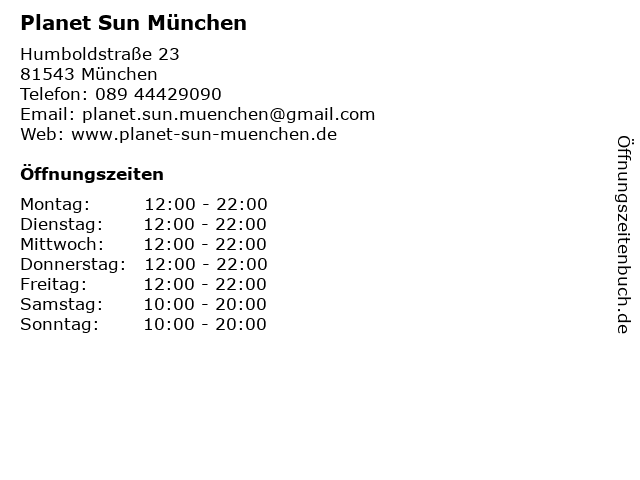 Planet Sun München in München: Adresse und Öffnungszeiten
