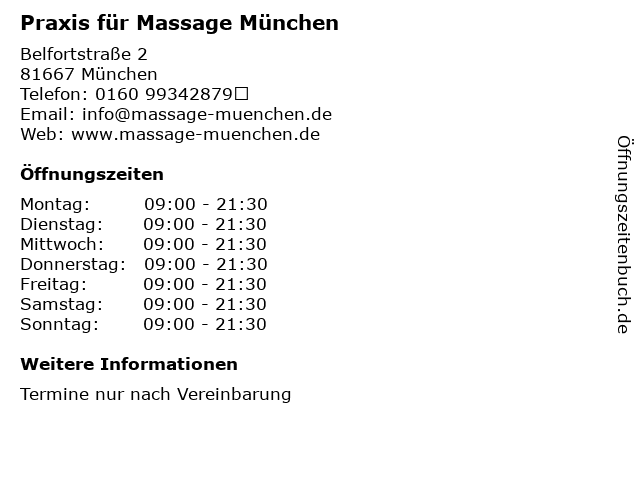 Praxis für Massage München in München: Adresse und Öffnungszeiten