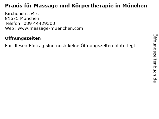 Praxis für Massage und Körpertherapie in München in München: Adresse und Öffnungszeiten