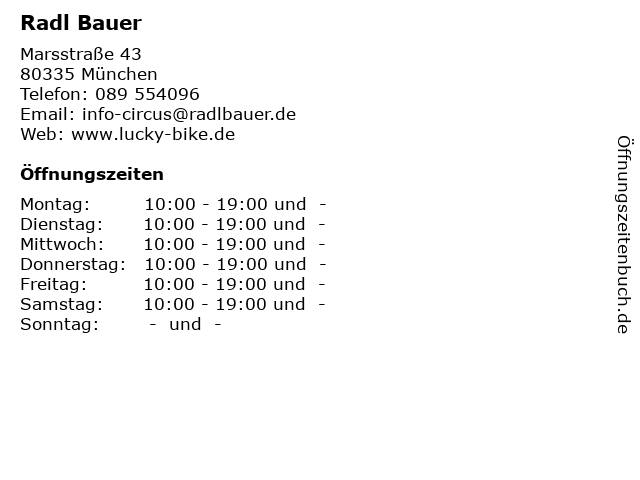 Radl Bauer in München: Adresse und Öffnungszeiten