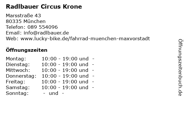 Radlbauer Circus Krone in München: Adresse und Öffnungszeiten