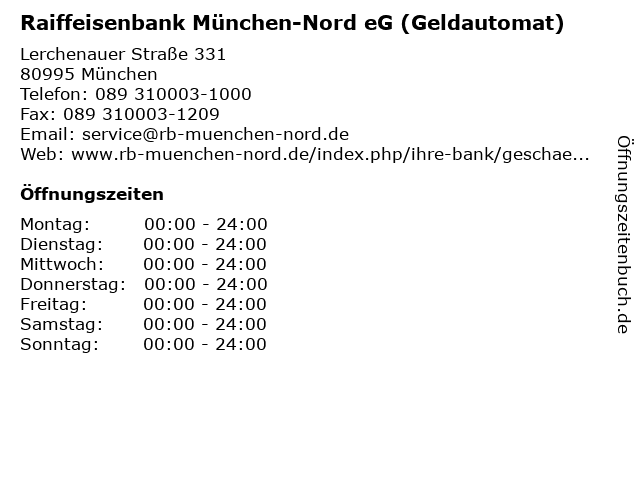 Raiffeisenbank München-Nord eG (Geldautomat) in München: Adresse und Öffnungszeiten