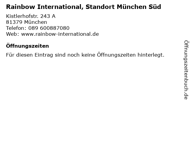 Rainbow International, Standort München Süd in München: Adresse und Öffnungszeiten