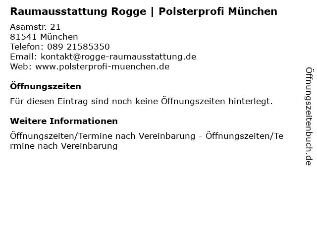Raumausstattung Rogge | Polsterprofi München in München: Adresse und Öffnungszeiten