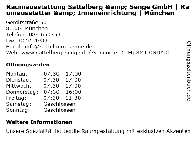 Raumausstattung Sattelberg & Senge GmbH | Raumausstatter & Inneneinrichtung | München in München: Adresse und Öffnungszeiten