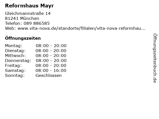 Reformhaus Mayr in München: Adresse und Öffnungszeiten