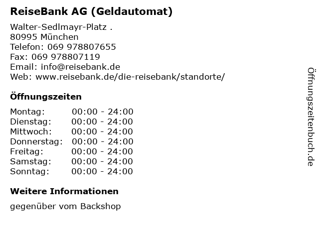 ReiseBank AG (Geldautomat) in München: Adresse und Öffnungszeiten