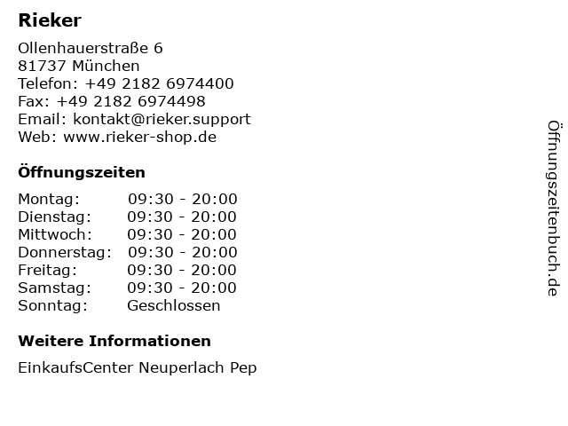 Öffnungszeiten „Rieker“ | Ollenhauerstraße in München