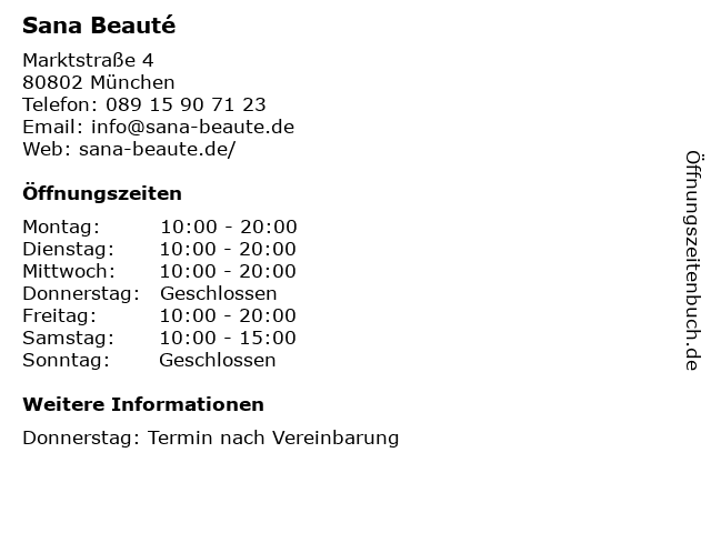 Sana Beauté in München: Adresse und Öffnungszeiten