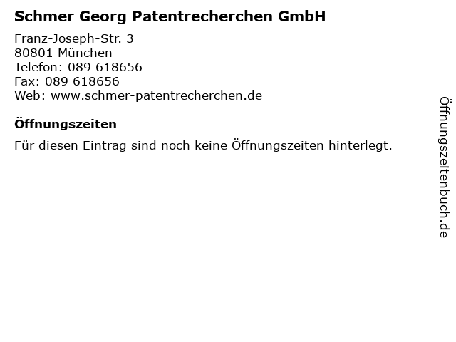 Schmer Georg Patentrecherchen GmbH in München: Adresse und Öffnungszeiten