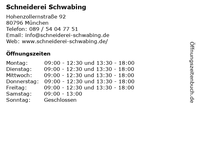 Schneiderei Schwabing in München: Adresse und Öffnungszeiten