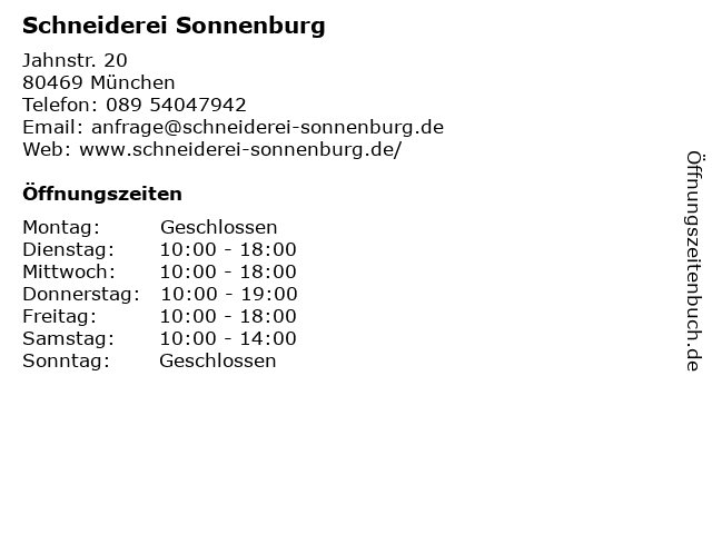Schneiderei Sonnenburg in München: Adresse und Öffnungszeiten