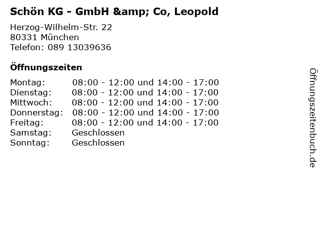 Schön KG - GmbH & Co, Leopold in München: Adresse und Öffnungszeiten