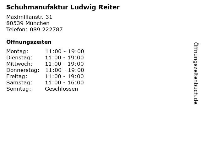 Schuhmanufaktur Ludwig Reiter in München: Adresse und Öffnungszeiten