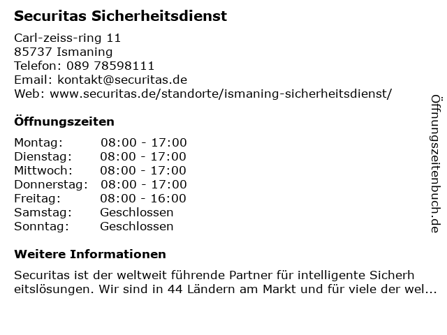 ᐅ Offnungszeiten Securitas Sicherheitsdienst Stablistrasse 6 In Munchen