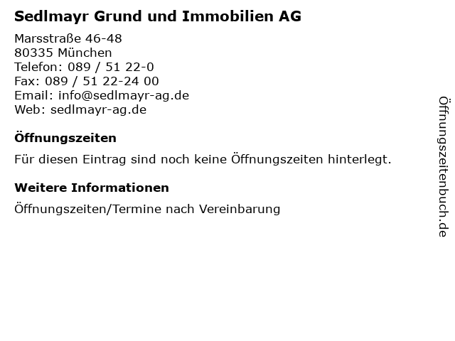 Sedlmayr Grund und Immobilien AG in München: Adresse und Öffnungszeiten