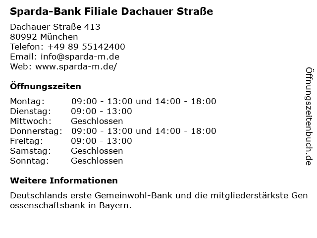 ᐅ Öffnungszeiten „Sparda-Bank Filiale Dachauer Straße“ | Dachauer Straße 413 in München