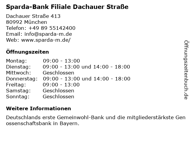 ᐅ Öffnungszeiten „Sparda-Bank Filiale Dachauer Straße“ | Dachauer Straße 413 in München